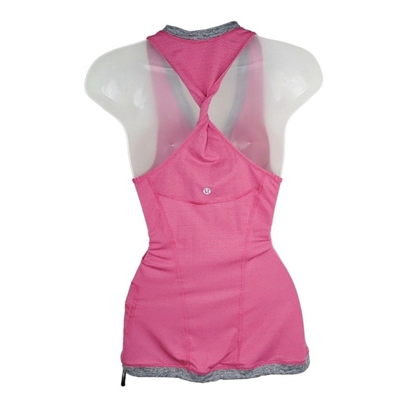 LULULEMON Pink & Gray Personal Best Singlet Tank Twist Racer Back | Size: 6 - Picture 3 of 8